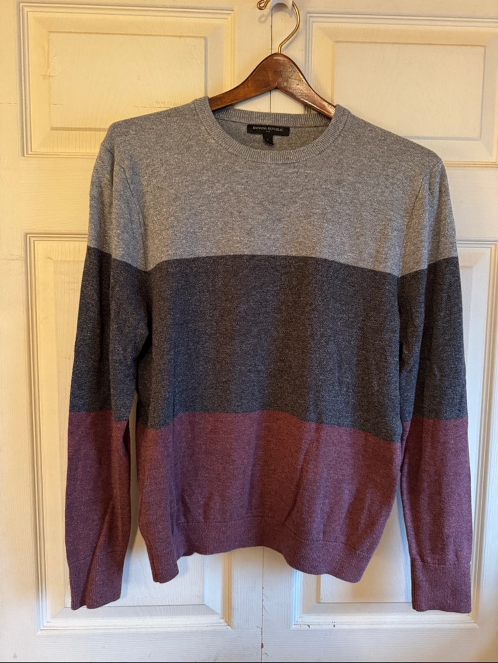 Banana Republic Men's Colorblock Crewneck Sweater - Gray, Charcoal & Burgundy
